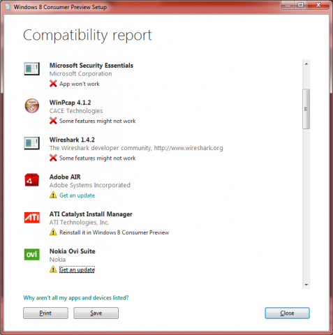 Windows 8 Compatibility test Result