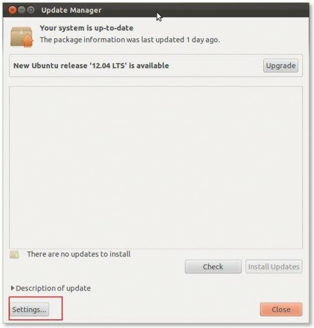 Ubuntu 12.04 Beta Update Manager Settings